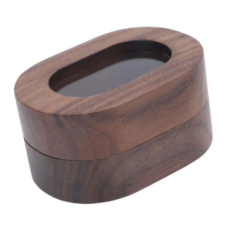 Neoglint Ringbox aus Holz in Braun mit ovalem Acrylfenster im Vintage-Design für Hochzeiten und Verlobungen - Bild 2