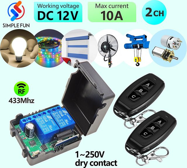 Universal Wireless Fernbedienung Schalter 433 MHz DC 12 V mit 2 Kanälen für Licht, Tor und Motor zur DIY Steuerung - Bild 1