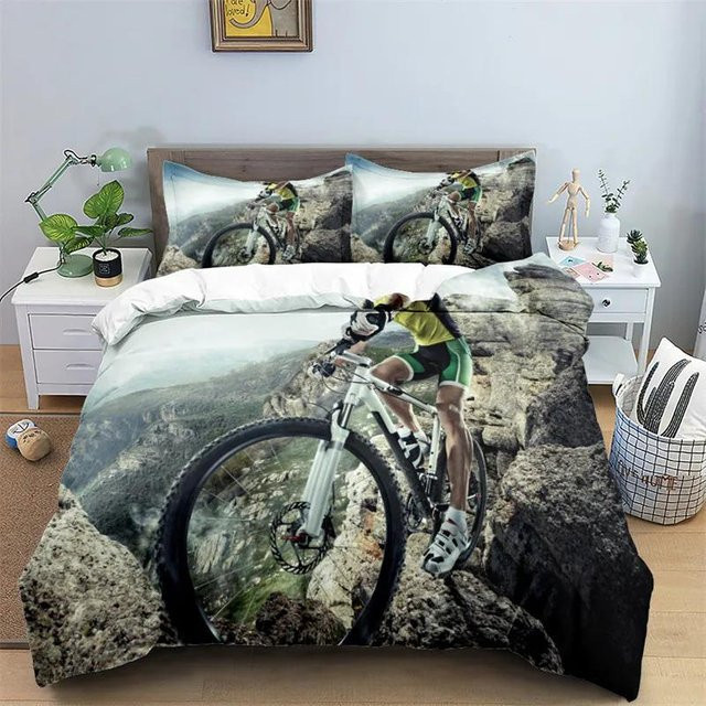 Bettwäscheset Binchi Fitness mit Fahrrad-Radsport-Print, Microfaser, Mehrfarbig, B/H: 135 x 200 cm - Bild 1