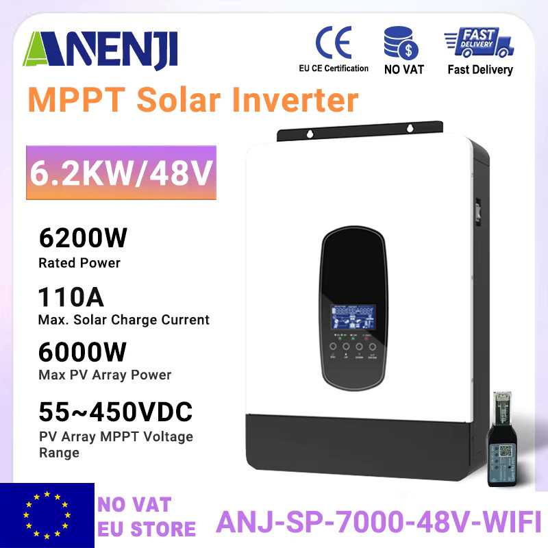 ANENJI Hybrid-Solarwechselrichter 6,2kW 48V mit 110A MPPT Laderegler, Reiner Sinuswellen PV-Solarladeregler 55-450VDC mit WLAN, Weiß - Bild 2