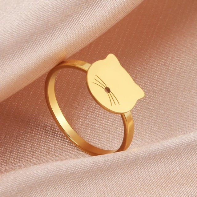 Ring Katzenform, Edelstahl, Gold, Damen, Minimalistisch - Bild 1