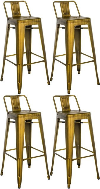 4er Set Barhocker DELUKE LEKEL in Gold aus Metall im Industrial-Stil, B/T/H: 44 x 43 x 96 cm - Bild 1