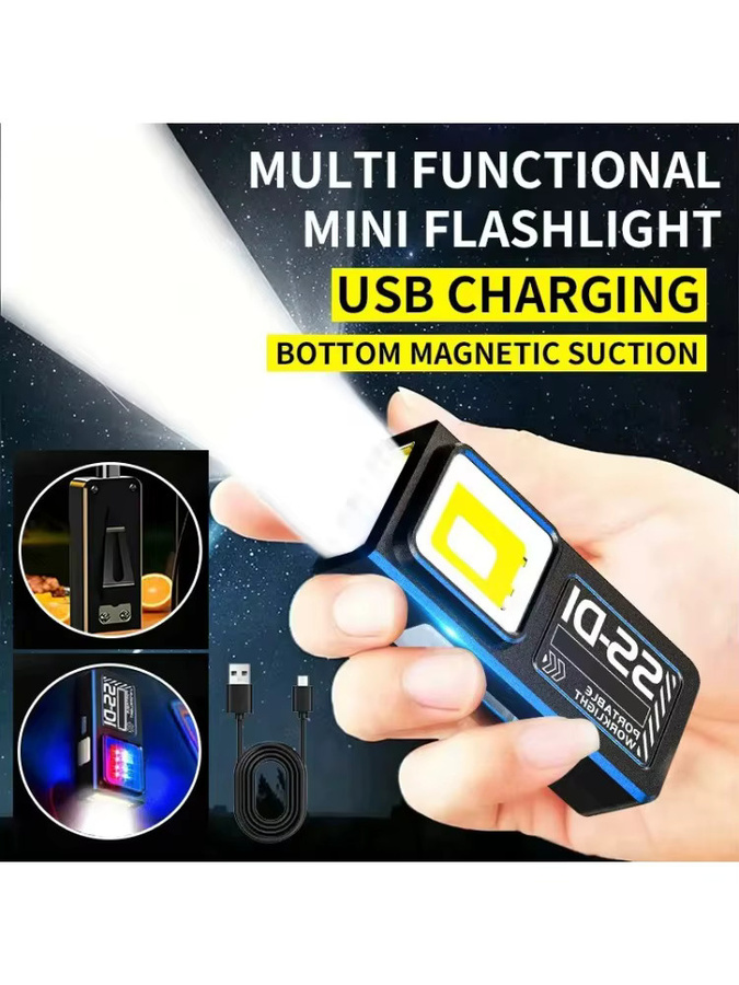 KDULIT Mini COB LED Taschenlampe in Schwarz, USB-C wiederaufladbar mit Clip und Magnet, wasserdichtes EDC Arbeitslicht für Camping und Wandern - Bild 7