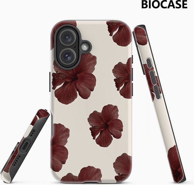 Handyhülle Burgundy Hibiscus Blooms für iPhone 17 16 15 14 13 12 Pro Max Plus mit doppelschichtiger Rückseite in Rot und Multicolour - Bild 1