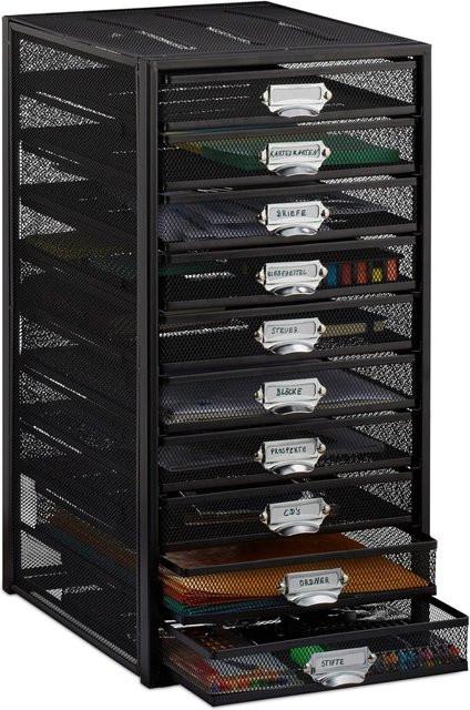 Relaxdays Schubladenbox A4 aus Stahl mit 10 Fächern, Schwarz, B: 55 cm, T: 27,5 cm, H: 35,5 cm - Bild 1