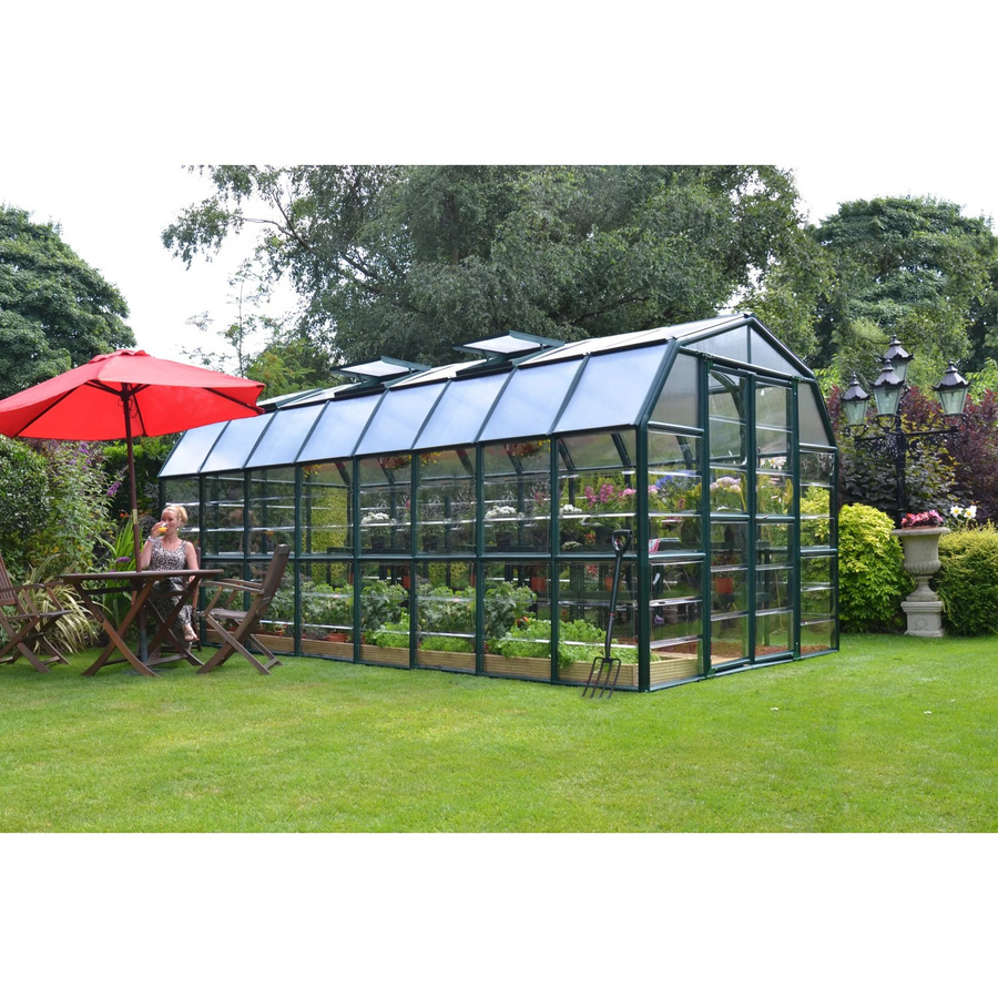 Palram - Canopia Gewächshaus mit Satteldach aus Polycarbonat in Grün inklusive Fundamentrahmen und Regenrinnen - Bild 2