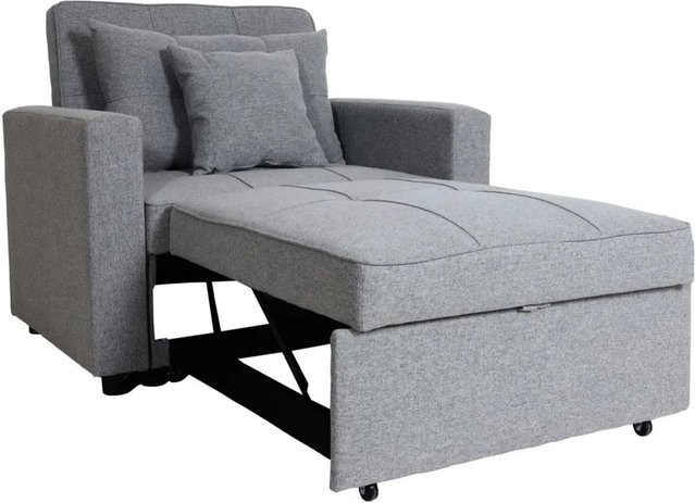 Schlafsessel MCW-L90 als Klappsessel und Schlafsofa in Hellgrau mit Stoffbezug, Liegefläche: 197 x 103 cm - Bild 2