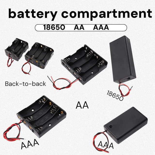 2er-Set AA Batteriehalter mit Schalter und Kabeln in Schwarz und Rot - Bild 1