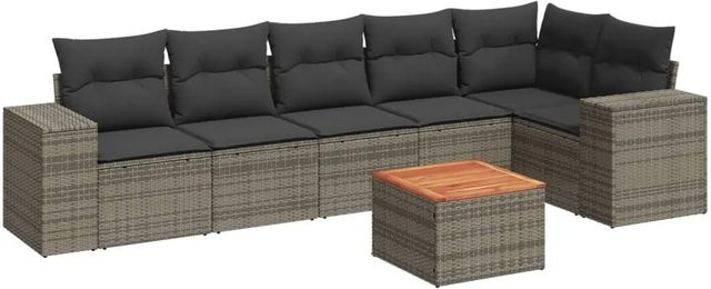 vidaXL 7-tlg Garten-Sofagarnitur in L-Form aus Polyrattan mit Kissen in Grau - Bild 1