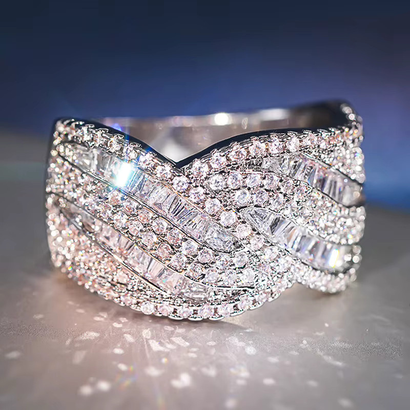 Huitan Damenring Kreuzdesign, Silber, Zirkonia, Verlobungsring - Bild 2