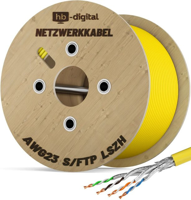 hb-digital CAT 7 Netzwerkkabel S/FTP AWG23 LSZH Ethernet LAN Kabel Gelb 250m - Bild 1
