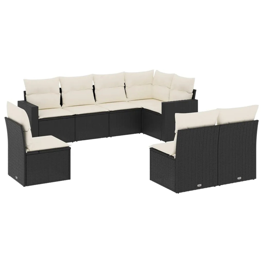 vidaXL 8-tlg. Garten-Sofagarnitur in L-Form aus Poly-Rattan und pulverbeschichtetem Stahl in Schwarz mit cremeweißen Kissen - Bild 2