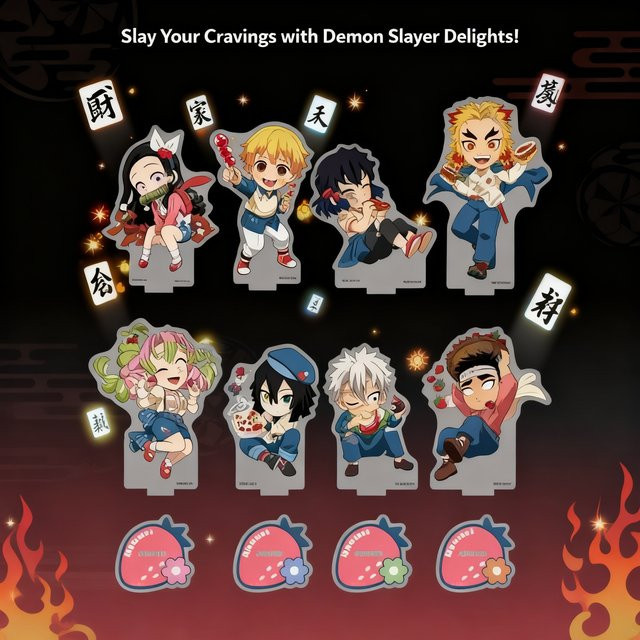 Bandai Demon Slayer Kimetsu no Yaiba Erdbeerfest Acryl-Ständer A und B Gruppe Herzabzeichen in Multicolour - Bild 1