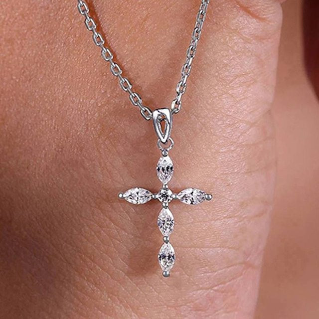 Huitan Halskette mit Kreuz-Anhänger, Zirkonia, silberfarben, Damen - Bild 1