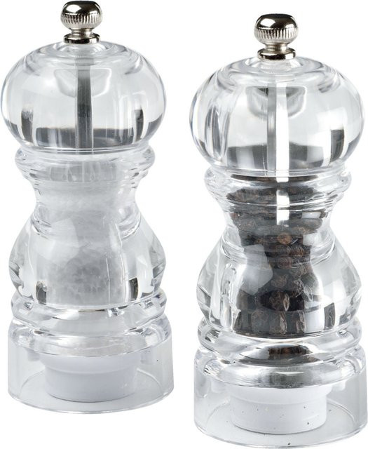 PULSIVA Salz- und Pfeffermühlen-Set Menzo in transparent mit Keramik und Acryl, Durchmesser: 5,5 cm, Höhe: 12,5 cm - Bild 1