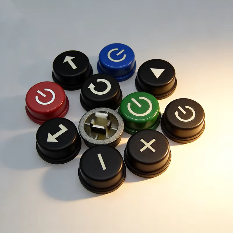 10 Stück Taktile Druckknopf Schalterkappen mit Power-Pfeil-Symbol für B3F-4055, Farbe: Schwarz und Multicolour, B/T/H: 12 x 12 x 7,3 mm, Marke: SJMSDZ - Bild 3