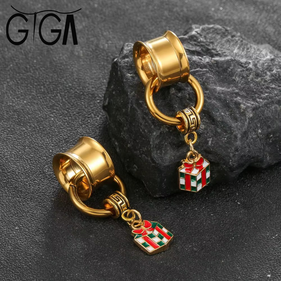 Giga Anhänger Ohrtunnel Messgeräte Plugs Expander, Edelstahl, Gold, Unisex - Bild 2