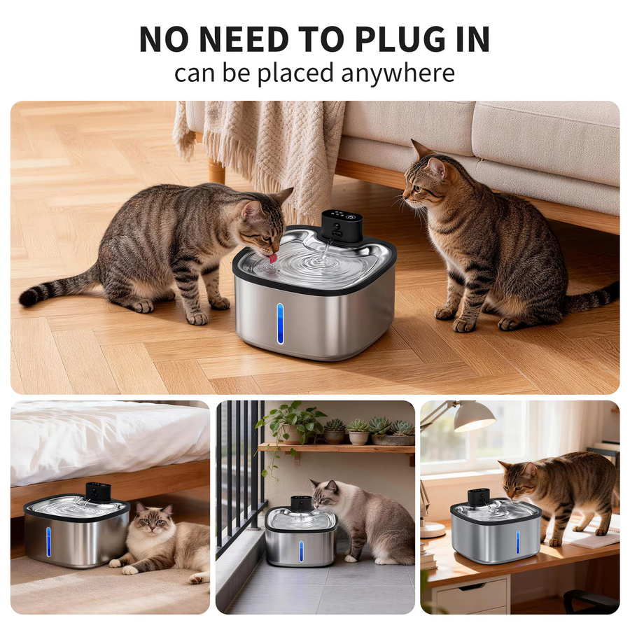 LABEKA Intelligenter Katzenwasserbrunnen in Silber mit Bewegungssensor, 3,5 l Volumen und kabelloser 4000mAh Batterie - Bild 3