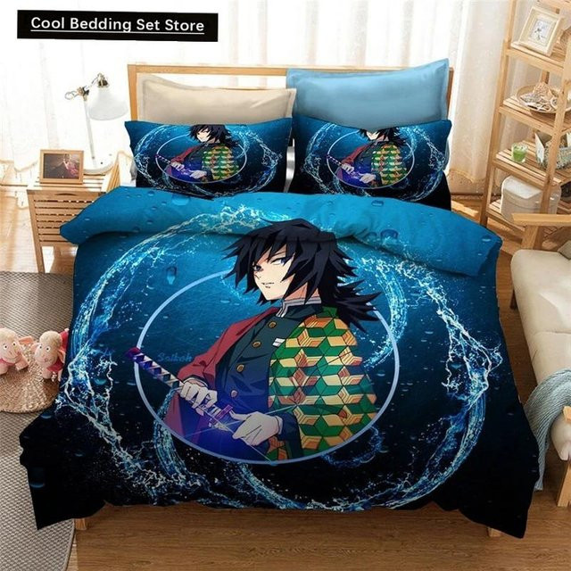 Demon Slayer Bettwäsche Set mit Anime Motiv, 2-teilig, Blau, B/H: 70 x 133 cm - Bild 1