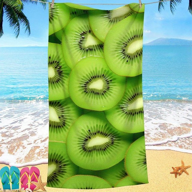 Strandtuch von JMG Household Supplies mit Kiwi-Scheibenmuster in Grün, schnelltrocknendes Mikrofaser-Handtuch für Strand, Schwimmbad und Camping, B/B: 90 x 180 cm - Bild 1