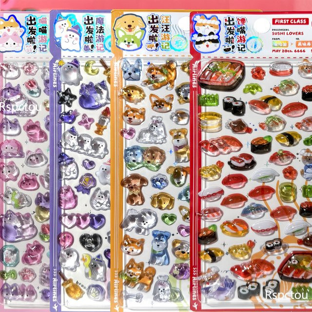 Kawaii 3D-Relief-Aufkleber mit Sushi-Tier-Motiven Katze und Hund in Multicolour zur Dekoration von Laptop und Handyhülle - Bild 1