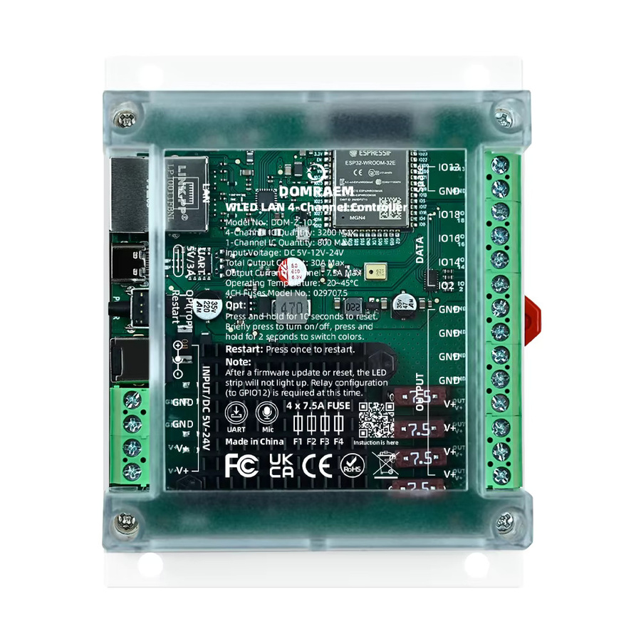 DOMRAEM 4-Kanal ESP32 Ethernet WLED-Controller für DIN-Schienenmontage mit WiFi und Musik-Sync für RGBIC WS2811/12 LED-Streifen - Bild 6
