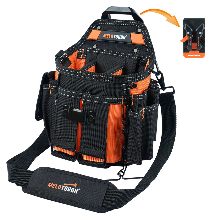 Meloworkgear Elektriker-Werkzeugtasche Schwarz mit Schultergurt und 15 Fächern sowie Gürtelclip und Schnellverschluss, B/H/T: 27,9 x 25,4 x 12,7 cm - Bild 6