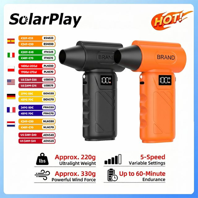 SolarPlay Turbo Elektrischer Luftbläser mit 90000RPM und LED-Licht, Akku-Druckluftgebläse und Handstaubsauger für PC-Computer-Tastatur-Reinigung, Schwarz-Orange - Bild 1
