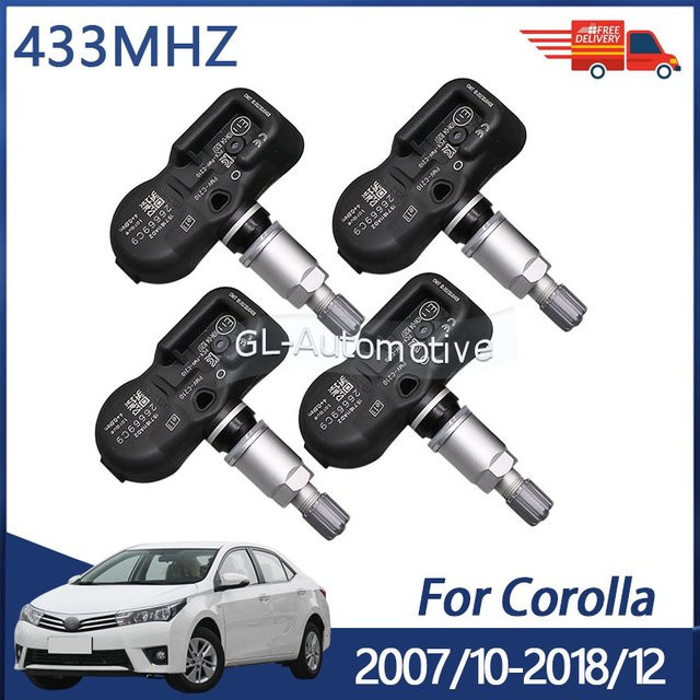 4er-Set GANGLE TPMS Reifendruck-Überwachungssensoren für Toyota Corolla 2007-2018, Farbe: Schwarz, 433MHz, Ersatz für 42607-02030 und 42607-02031 - Bild 1