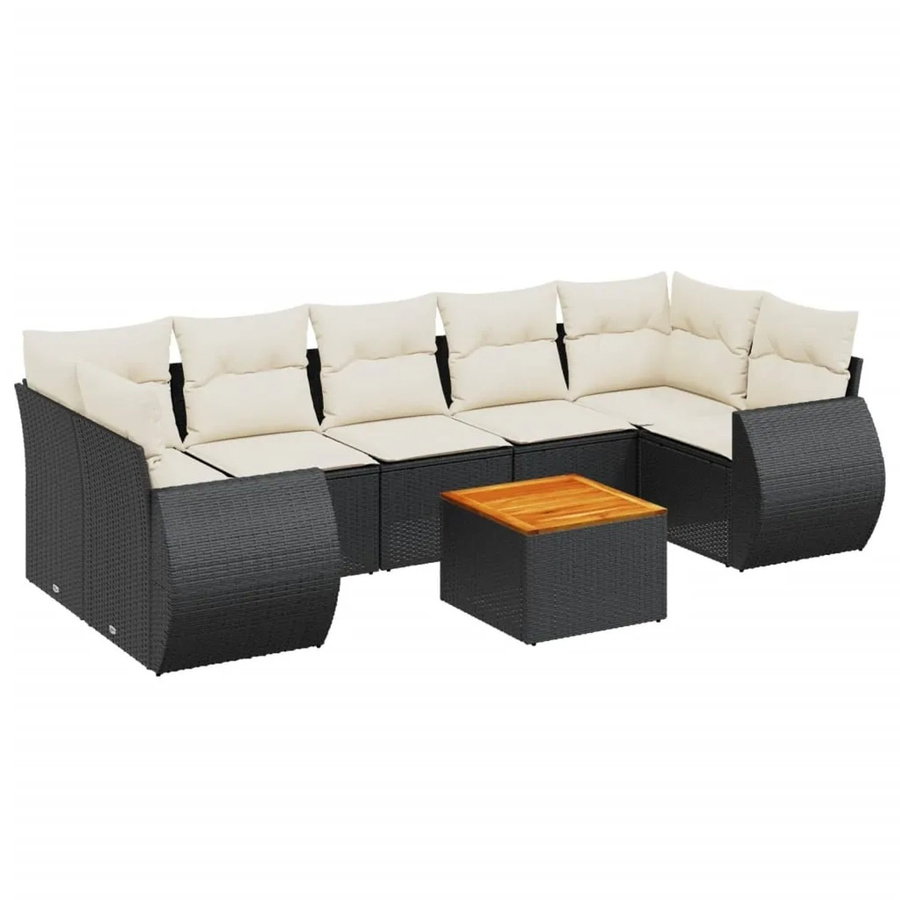 vidaXL 8-tlg. Garten-Sofagarnitur in L-Form mit Kissen und Couchtisch, Schwarz, Poly-Rattan und Metallgestell - Bild 2