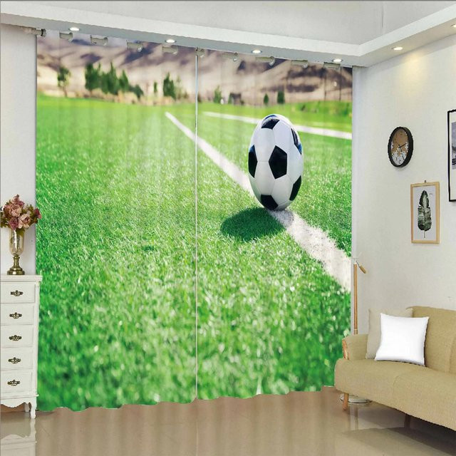 Yiran Furniture 3D-Vorhang mit Fußball-Motiv in Grün, 2 Paneele, Breite: 70 cm, Höhe: 165 cm - Bild 1