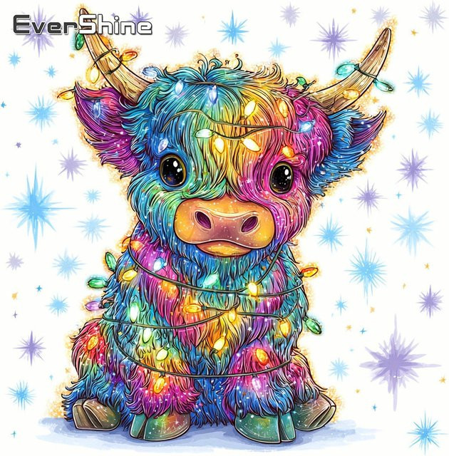 Evershine DIY Diamant-Stickerei Tierbild Kuh, Strass-Malerei, Mehrfarbig - Bild 1