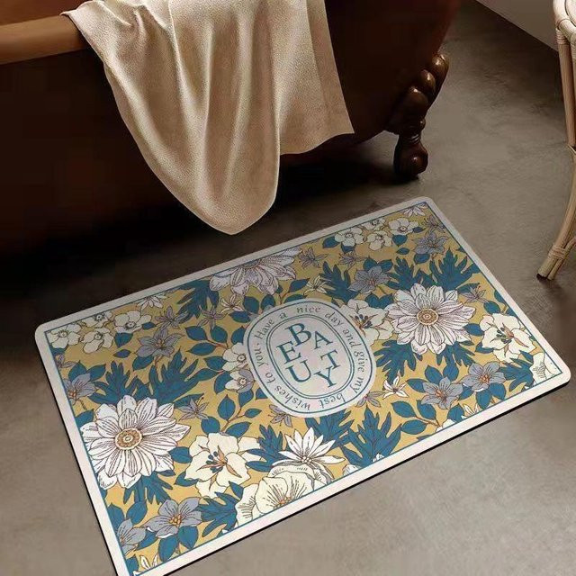 Nordische Retro Diatomeenerde Badezimmer Bodenmatte in Blau, Saugfähig und Rutschfest, B/T: 60 x 40 cm - Bild 1