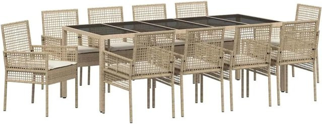 vidaXL Garten Essgruppe 11-teilig aus Poly Rattan und Glas in Beige - Bild 1