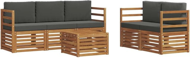 vidaXL Sofagarnitur 6-teilig aus Massivholz Akazie in Natur und Anthrazit mit Tisch und Polstern - Bild 1