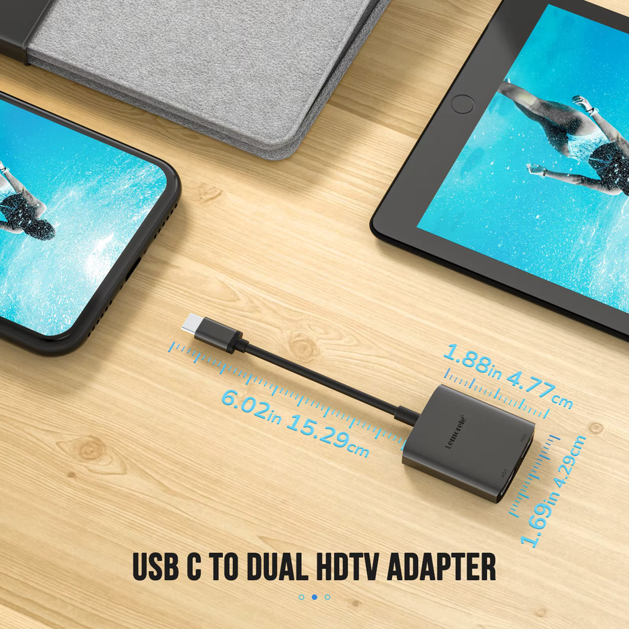 Lemorele TC21 4K USB-C-zu-HDMI-Adapter in Grau für Bildschirmspiegelung und erweitertes Display von Laptop oder Smartphone auf TV und Monitor - Bild 4