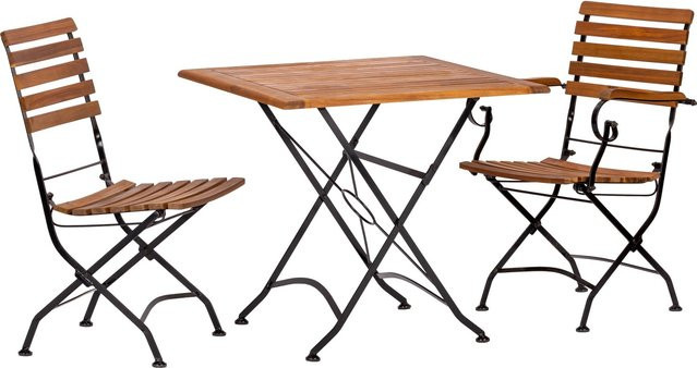 Acamp Gartenmöbelset Lindau aus Akazienholz mit Tisch und Stühlen, Farbe Schwarz-Braun, Tisch B/T: 80 x 80 cm - Bild 1