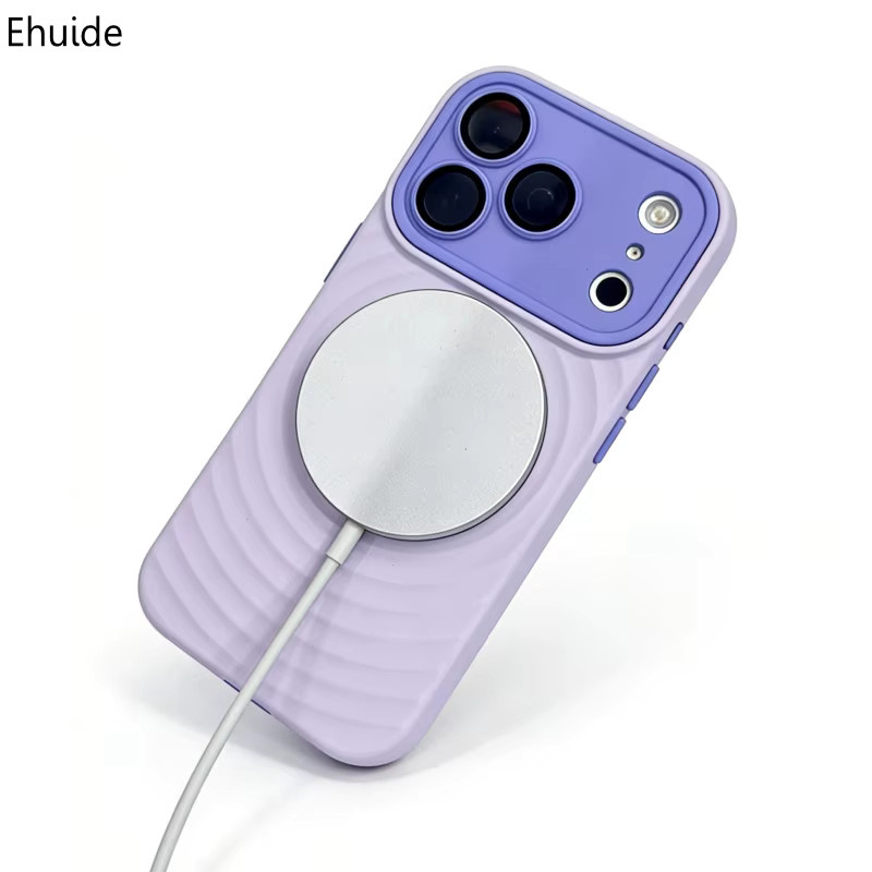 EHUIDE Wellenmuster Schutzhülle für iPhone 17 Pro Max, 16 Pro, 15, 14, 13 in Weiß mit magnetischer Linse und stoßfestem Design - Bild 1