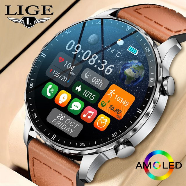 LIGE Smartwatch für Herren mit 1,85 Zoll HD-Bildschirm, Bluetooth-Anruf, Herzfrequenzmessung und IP68 wasserdicht, Business Outdoor Sport Smartwatch in Schwarz und Braun - Bild 1