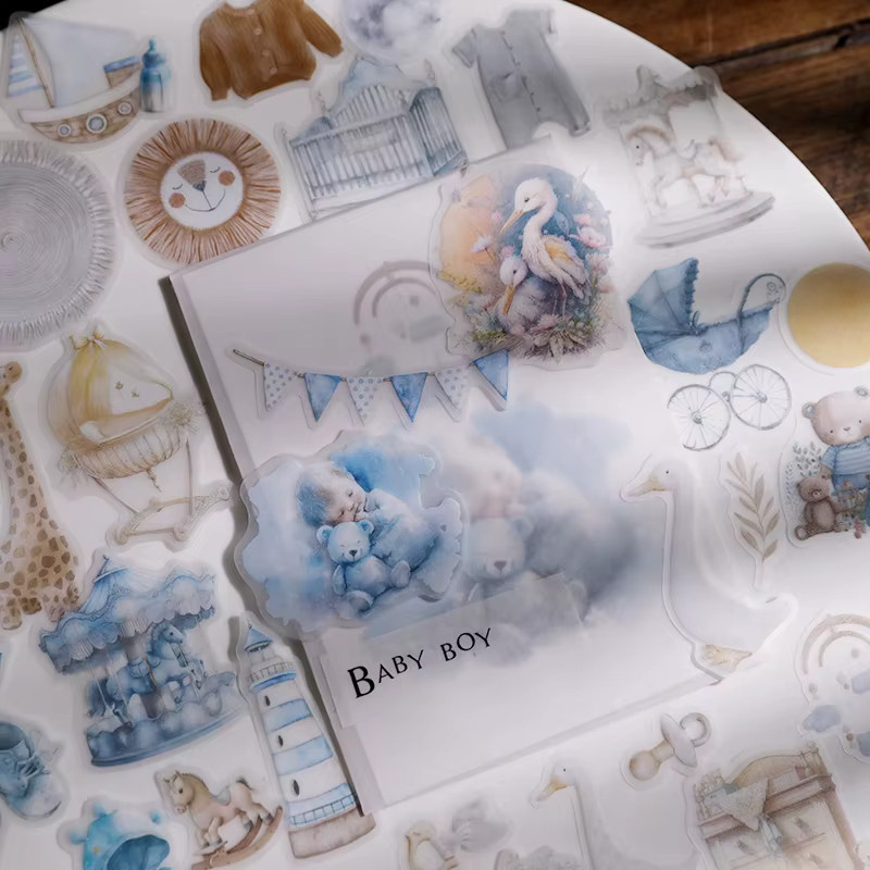 43 Stück Baby Aufkleber Set für Scrapbooking und Geschenkkarten mit Bär und Blumen in Pink und Multicolour - Bild 2