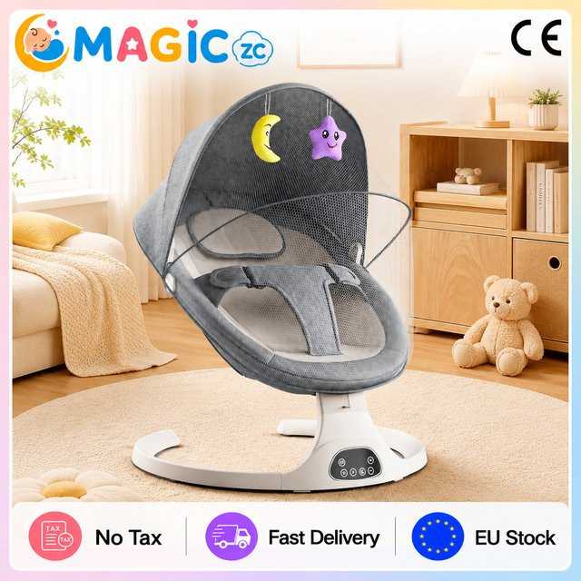 Elektrische Babyschaukel mit Bluetooth-Musik, Fernbedienung und Sensormodus in Grau für Neugeborene und Säuglinge von 0 bis 12 Monaten - Bild 1