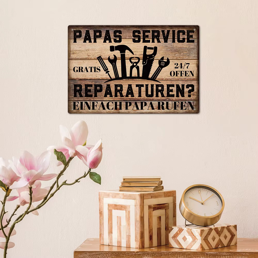 Putuo Decor Vintage Metallschild PAPAS SERVICE REPARATUR Wandkunst in Braun - Bild 4
