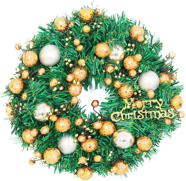 TOMTOP JMS Weihnachtskranz mit Weihnachtskugeln und Sternen, künstlicher Adventskranz für die Haustür, Farbe: Silber/Gold/Grün, Durchmesser: 40 cm - Bild 1