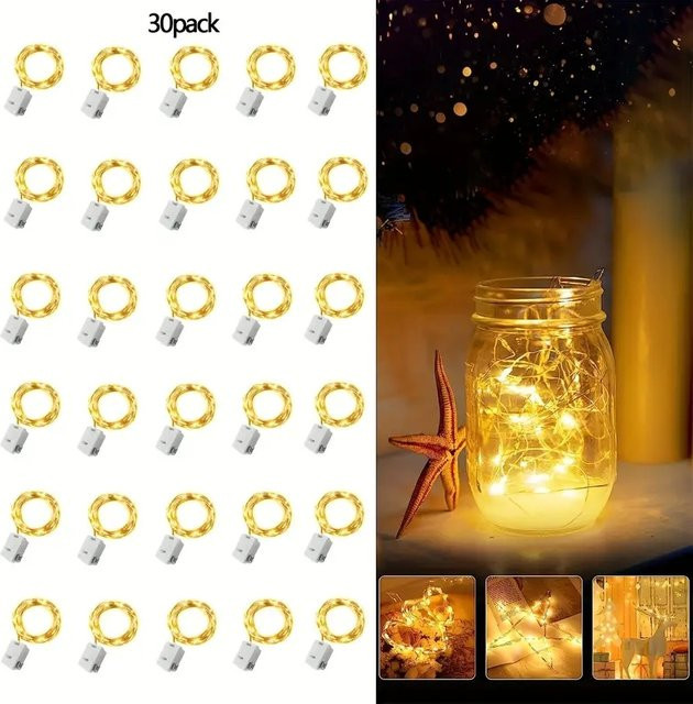 30er Packung Peach Forest Märchenlampe LED Lichterkette mit 20 warmweißen LEDs, batteriebetrieben und wasserdicht, ideal für Party, Hochzeit und DIY-Dekoration - Bild 1