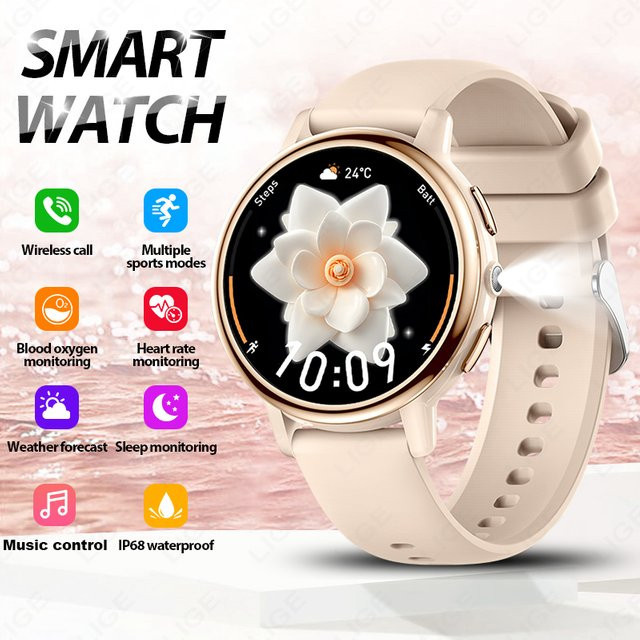 LIGE Smartwatch, 1,26 Zoll, AMOLED, Silikon, Schwarz, Damen - Bild 1