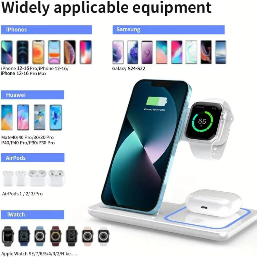 Faltbare 3-in-1 kabellose Ladestation in Weiß für iPhone 12 bis 17 Pro Max, iWatch Ultra und AirPods Pro 4/3 mit 15W Schnellladefunktion - Bild 3