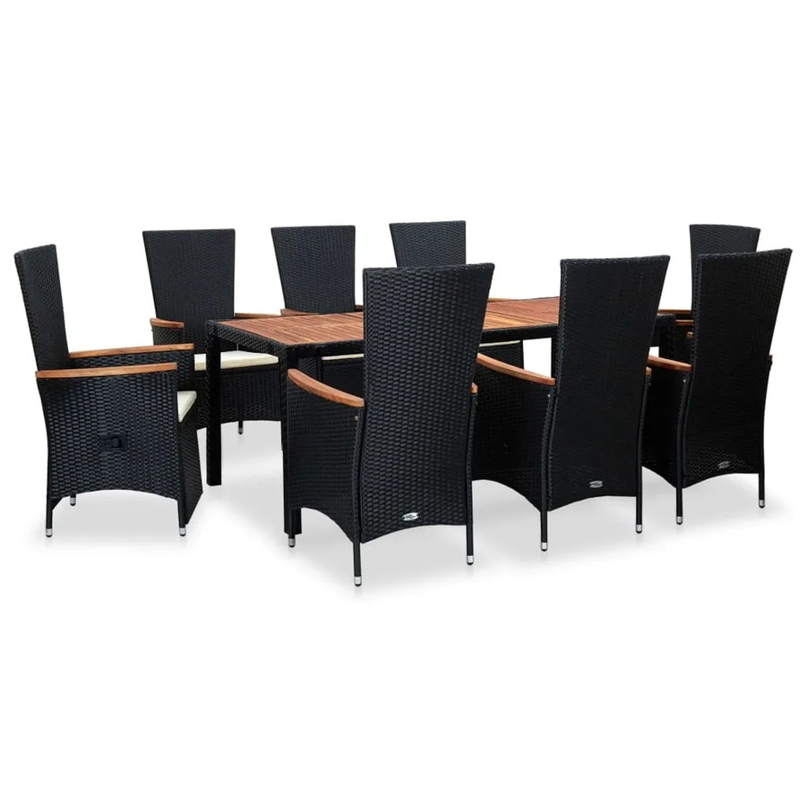 vidaXL 9-tlg. Garten-Essgruppe aus Poly Rattan und Akazienholz in Schwarz mit Auflagen - Bild 2