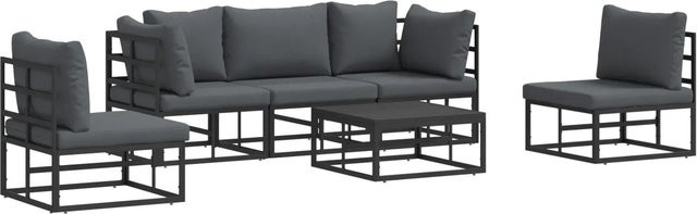 vidaXL Garten-Sofa-Set aus Aluminium in Schwarz mit Kissen und Couchtisch, 6-teiliges L-Shape Lounge-Set für Garten und Terrasse - Bild 1