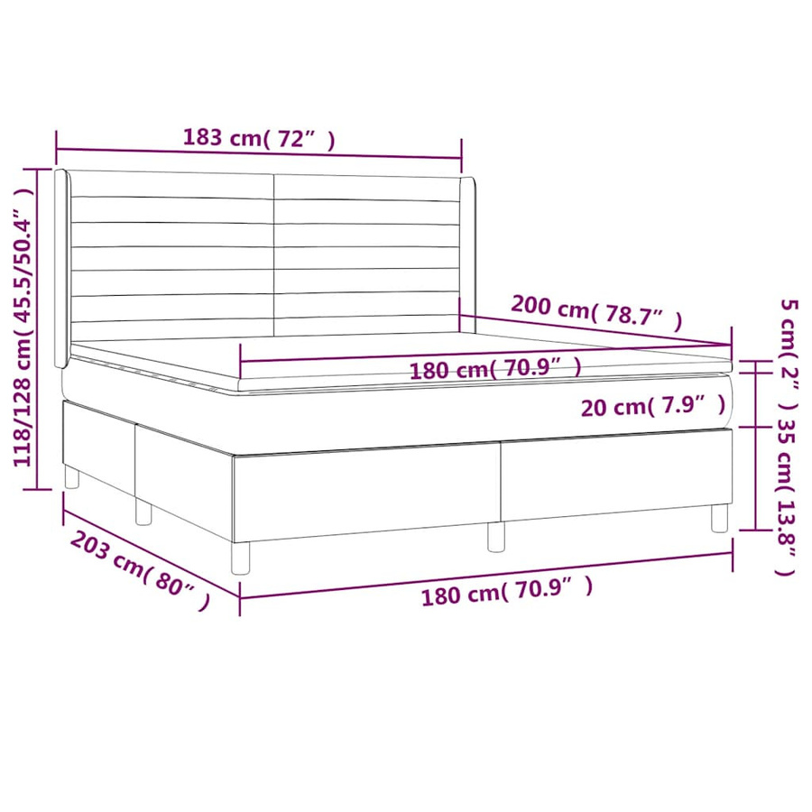vidaXL Boxspringbett Hybrid mit Matratze und Kopfteil, Schwarz, B/T/H: 180 x 200 cm - Bild 5