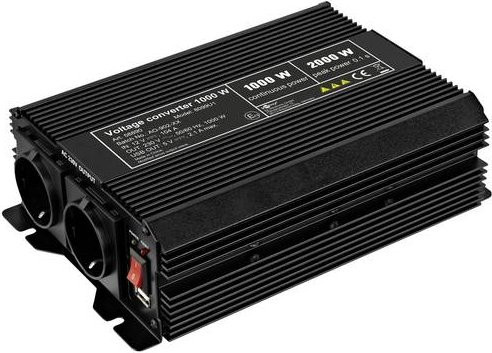 Goobay Inselwechselrichter SPW IT 1000W in Schwarz mit 12 V/DC - 230 V/AC und 5 V/DC USB-Anschluss - Bild 1
